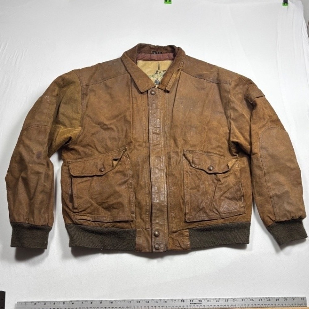 Vintage Weekends Leather Bomber Flight Jacket Brown Expedition XL A2 Mens